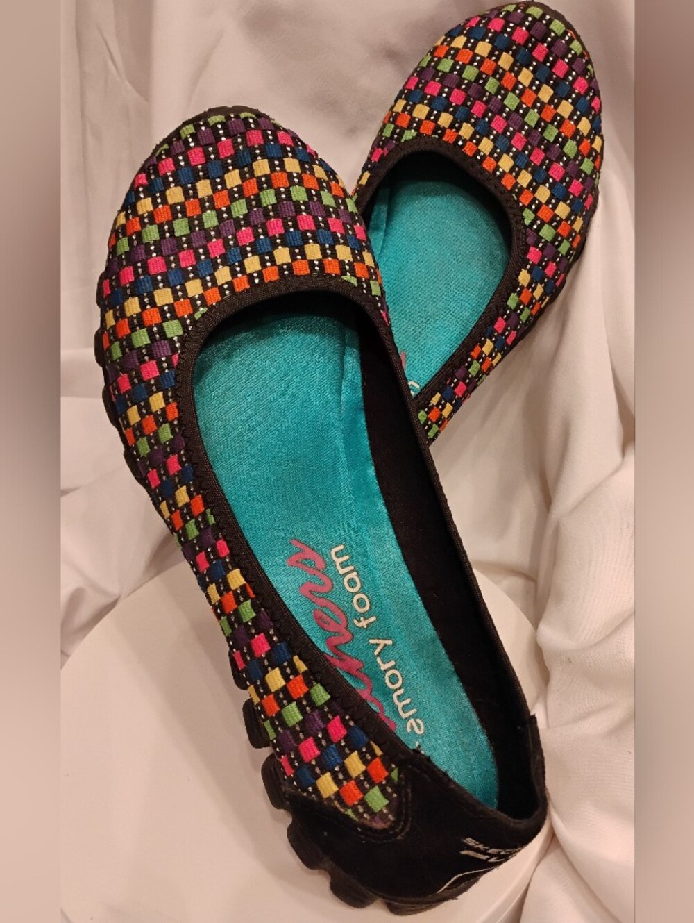 Sketchers Colorful Woven Ballet Flats with Teal Insole